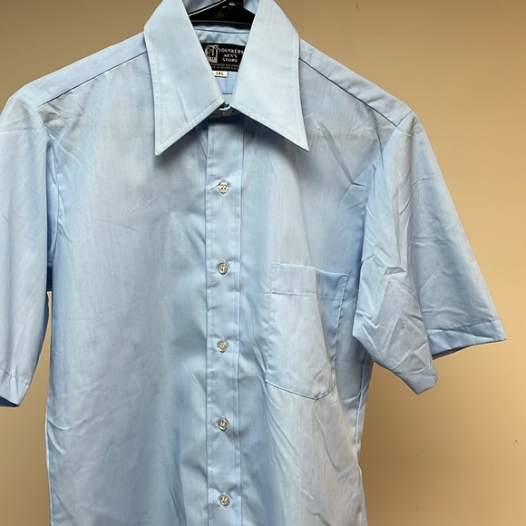 Light Blue Vintage Men's Short Sleeve Shirt - Picture 4 of 5